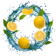 Aufkleber - Water splash in abstract shape with fresh lemon pieces 