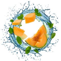Fototapete - Water splash in abstract shape with fresh sugar melon