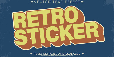 Wall Mural - Retro sticker text effect, editable 70s and 80s text style