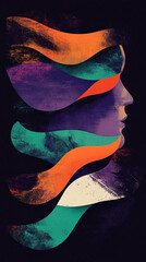 Aufkleber - Abstract artistic design of a woman's face created with flowing colorful lines in orange, purple, and turquoise, symbolizing creativity, emotion, and inner beauty.