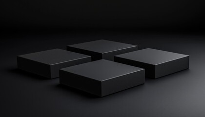 Poster - Elegant Black Podium With Square Design: Ideal For Product Presentations, Abstract Composition With Ample Space For Black Products, Sale Opportunity.