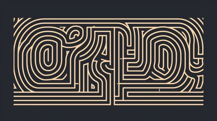 Aufkleber - A minimalist illustration of a maze with intricate labyrinth patterns in beige tones on a dark background, ideal for puzzles or conceptual themes. AI generated.
