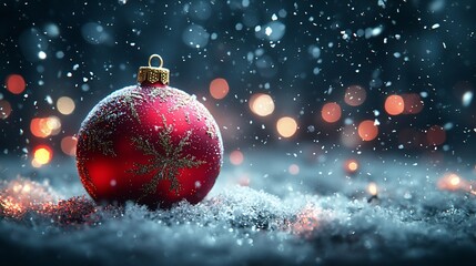 Poster - Red Christmas Ornament Snow Winter Holiday Background Festive