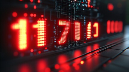 Poster - Red digital 11711 counter, futuristic tech background, data processing