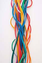 Poster - Colorful electrical wires forming wavy pattern on white background