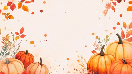 Aufkleber - Autumn watercolor pumpkin floral arrangement creating a festive frame