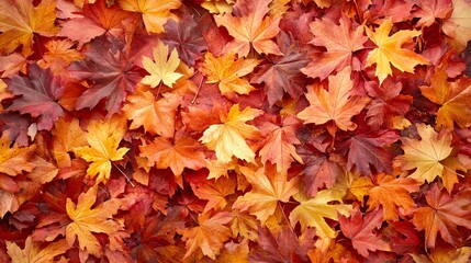 Poster - Beautiful tapestry of fallen maple leaves unveils the luscious hues of autumn