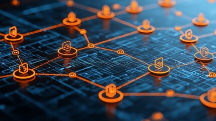 Poster - Secure network data nodes; digital technology background