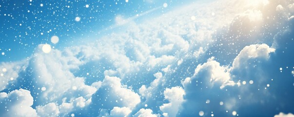 Fototapete - Beautiful blue sky with the sun shining through clouds on a snowy winter day