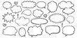 © VIKTORIIA - Chalk crayon speech bubbles set. Crayon balloon frame, dialogue talk in sketch style. Hand drawn vector illustration