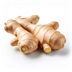 Poster - Rough textured ginger root lying on pristine white surface, highlighting organic culinary and medicinal ingredient