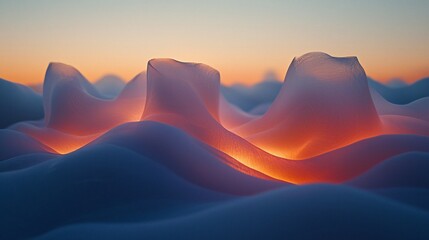 Aufkleber - Sunset over glowing abstract landscape; digital art, website background