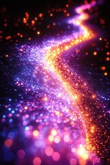 Colorful cosmic pathway illuminated by shimmering stars and vibrant lights in a dark celestial setting