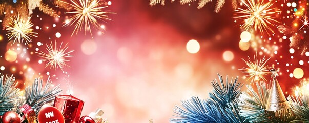 Aufkleber - Christmas background with fireworks and baubles celebrating new year 2025