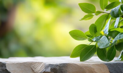 Canvas Print - Fresh Leaves on Stone Surface Background