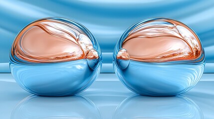 Poster - Two reflective spheres, blue background, abstract design, for website banner