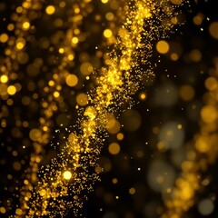 Golden glitter rain gold particles glow with falling snow bokeh light effect golden sparks splash shimmer glow flow on black background magic concept new year concept celebrate concept Bokeh li