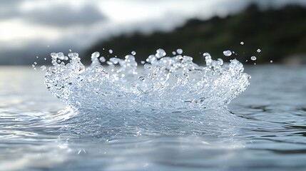 Canvas Print - Water splash crown, lake, sunset, nature background, website