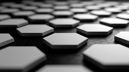 Poster - White hexagons on dark grid background, technology concept, website banner