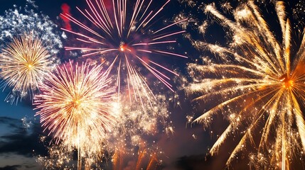 Leinwandbilder - Vibrant fireworks display lighting up the night sky during a festive celebration : Generative AI