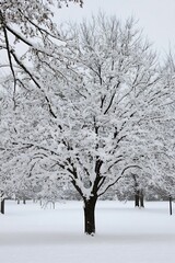 Aufkleber - Snow Covered Tree in a Winter Landscape with White Branches and Ground : Generative AI