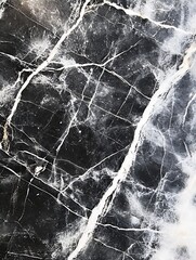 Aufkleber - Elegant Black and White Marble Surface with Cracks : Generative AI