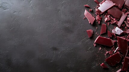 Poster - Cracked pieces of dark chocolate on a textured black background for culinary art : Generative AI