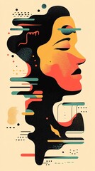Poster - Woman profile abstract portrait psychedelic colorful design