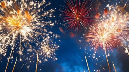 Leinwandbilder - Vibrant Fireworks Display at Night Sky Celebrating Festivities with Colorful Explosions : Generative AI
