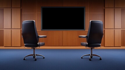 Poster - Modern Conference Room with Two Chairs and Blank Screen Wall