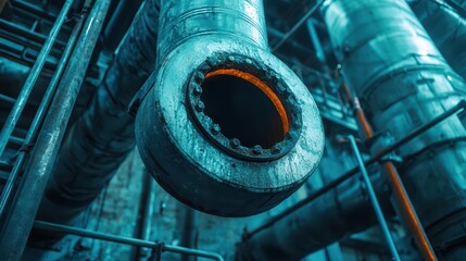 Poster - Industrial Pipe with Industrial Design in Blue Tones and Textures
