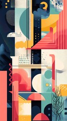 Aufkleber - Abstract geometric composition featuring bold shapes and colors