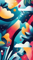 Sticker - Abstract background with organic flowing shapes and bold colors