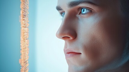 Poster - Close-Up Portrait of a Human-Like Face with Electronic Features