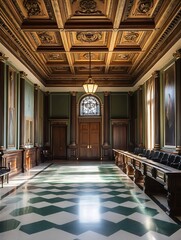 Aufkleber - Elegant historic room with ornate ceiling and natural light creating a sophisticated atmosphere : Generative AI