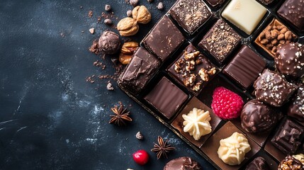 Aufkleber - Assorted Gourmet Chocolate Collection on Dark Background for Dessert Lovers and Sweet Treats : Generative AI
