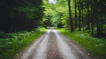 Poster - Serene dirt road surrounded by lush greenery illustrating peaceful outdoor escape and natural beauty in the forest : Generative AI