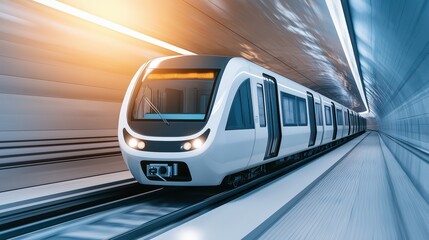 Poster - Modern High-Speed Train in Motion with Bright Tunnel Lighting