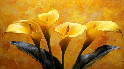 Canvas Print - Yellow Calla Lilies, textured background, artistic still life, floral design