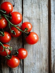 Poster - Freshly Harvested Juicy Red Tomatoes on a Rustic Wooden Surface Perfect for Healthy Recipes or Culinary Use : Generative AI