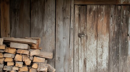 Fototapete - Weathered Wood Wall with Stacked Logs Creating a Rustic and Natural Appearance : Generative AI