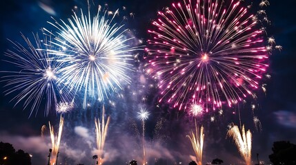 Poster - Vibrant and Colorful Fireworks Display Lighting Up the Night Sky in Celebration : Generative AI