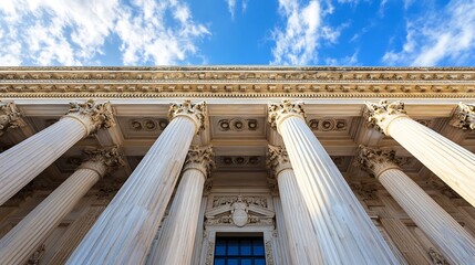 Poster - Majestic view of classical architecture with columns against a blue sky : Generative AI