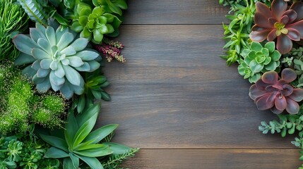 Poster - Beautiful Arrangement of Succulent Plants on Rustic Wooden Background : Generative AI