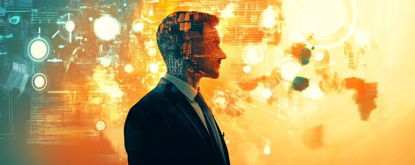 Poster - businessman considering artificial intelligence technology concept
