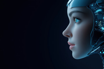 Poster - Human-like robot with advanced technology in a dark setting exploring the future of AI