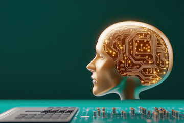Poster - Innovative representation of artificial intelligence with a circuit board head design