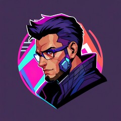 Wall Mural - Cyberpunk Style Portrait of a Man with Glasses and Tech Implants