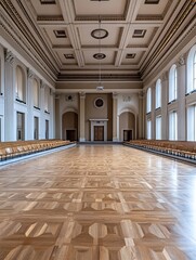 Aufkleber - Elegant Hallway with Beautiful Wooden Floor and High Ceilings in a Historical Building : Generative AI