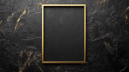 Wall Mural - Minimalist gold frame with rounded corners on black background.